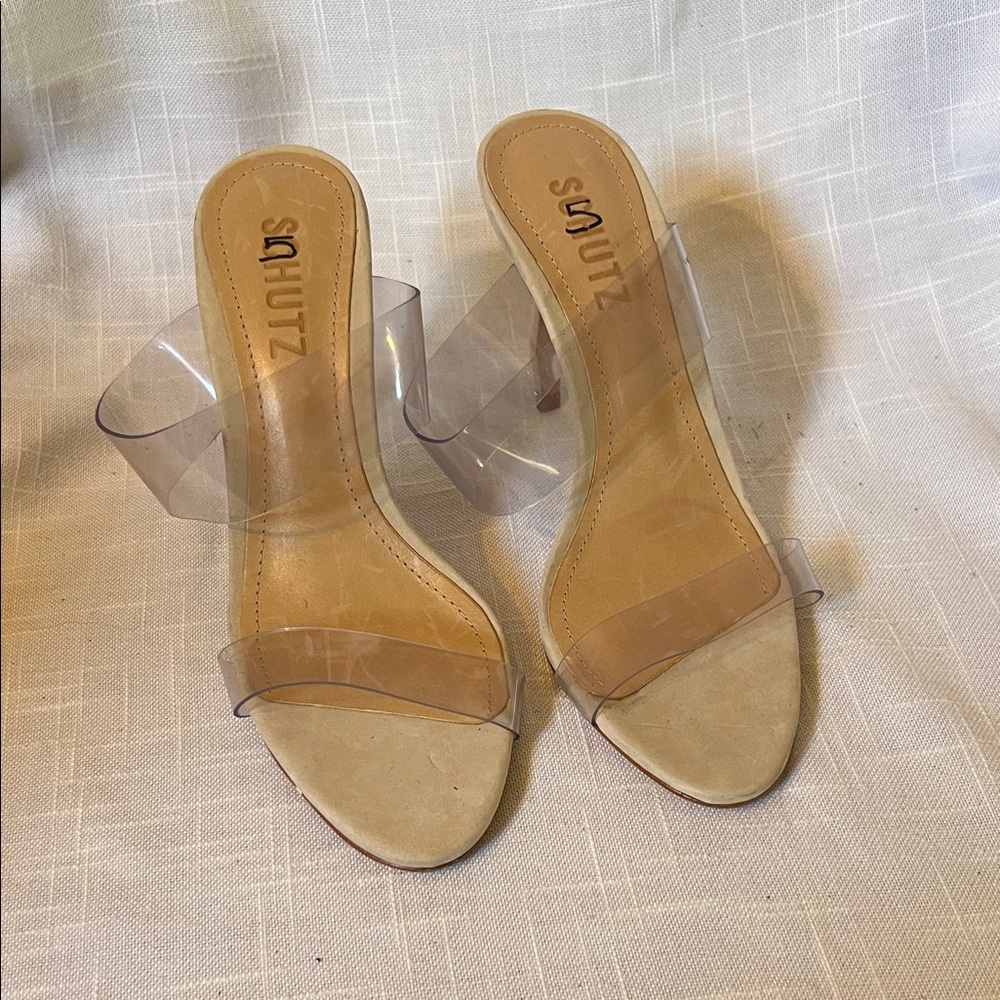 Schutz Clear and Tan Women's Heels